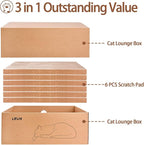Cardboard Cat Scratcher with 2 Boxes, 6PCS Reversible Cat Scratch Pads in Large Cat Scratcher Box, 17.1" ｘ13.2 ｘ6.1