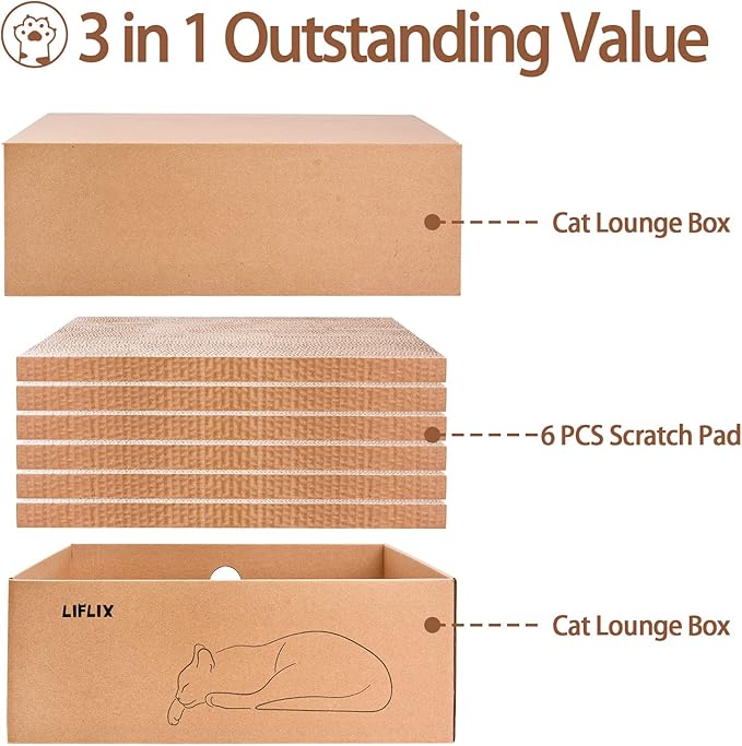 Cardboard Cat Scratcher with 2 Boxes, 6PCS Reversible Cat Scratch Pads in Large Cat Scratcher Box, 17.1" ｘ13.2 ｘ6.1