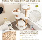 PETSITE 49-inch Cat Tree for Indoor Cats, Cute Solid Wood Modern Multi-Level Cat Tower with Scratching Posts, Top Cattail Basket Cat Bed, Side Perch, Large Platform, and Condo (White)