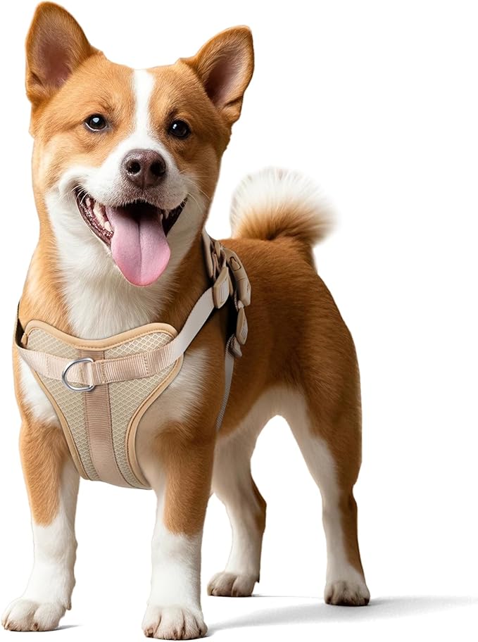 Wisedog Dog Harness Medium Sized, Pet Vest with Front Clip, Adjustable Puppy Harness with 3 Fast Release Buckles[Easy to Put on & Take Off] (Sand Color, XS)