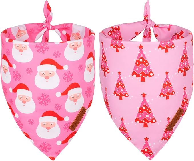 ADOGGYGO Christmas Dog Bandana, Xmas Tree Santa Pet Scarf, Premium Durable Fabric, Adjustable Fit Female Pet Christmas Bandanas for Small Dogs Puppies (Small)