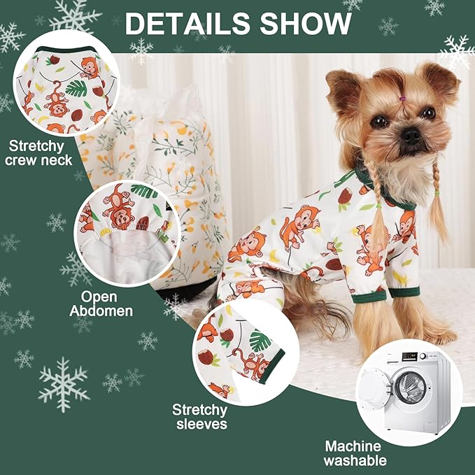 Dog Pajamas Pjs Spring Summer Dog Clothes for Small Dogs Girl Boy, Soft Stretchy Tiny Chihuahua Yorkie Puppy Clothes Doggie Onesies Cat Pet Jammies Outfit, Brown Monkey, L