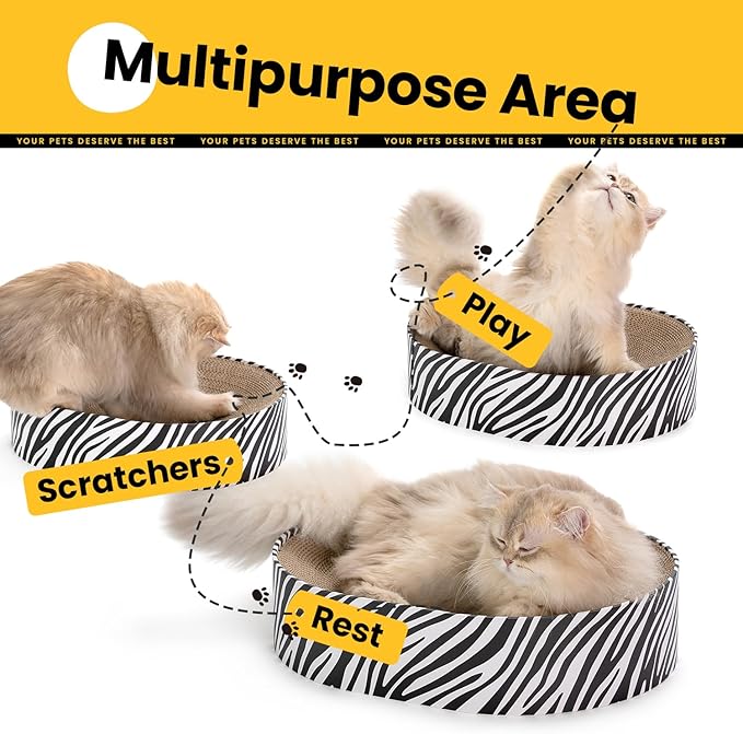 Oval Cat Scratcher Bed, 2-in-1 Cat Scratching Board, Natural Corrugated Cardboard Scratch Pad Lounge, Sealed Base Traps Debris,No Assembly Kitty Furniture,Stylish Colors Blends Any Home Decor