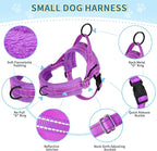 Lukovee No Pull Dog Harness and Leash Set, Soft Padded Small Dog Harness, Neck & Chest Adjustable Reflective Vest Puppy Harness with 4ft Lightweight Anti-Twist Dog Leash for Small Dogs (S, Purple)