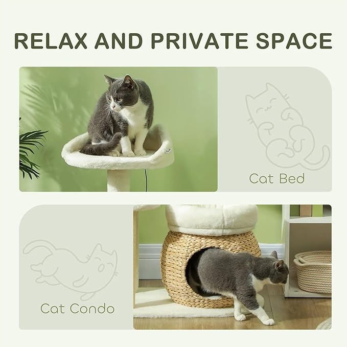 31-inch Flower Cat Tree, Large Cactus Cat Tree Tower Condo with Sisal Scratching Post, Cat Condos, Hammock, Removable Flower Cushion, Multi-Level Pet Activity Center, Pink (Cream White)