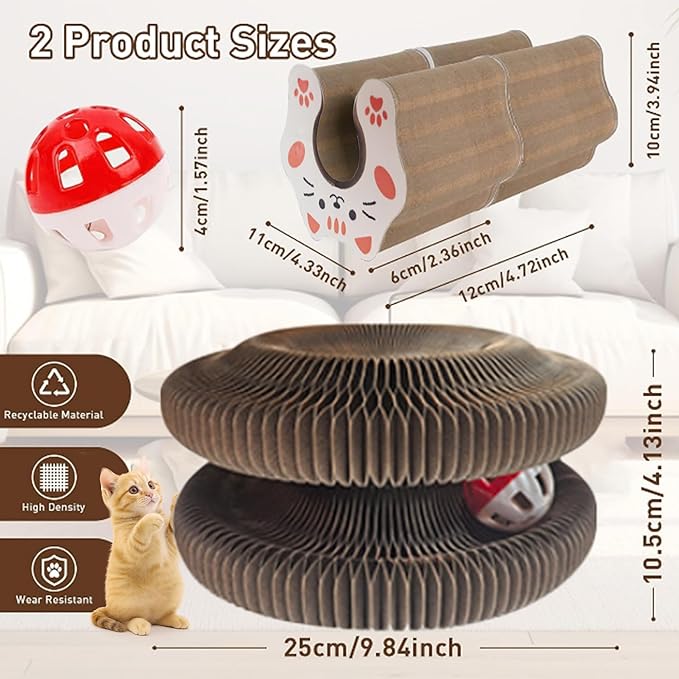 Accordion Magic Organ Cat Scratcher Toys for Indoor Cats,Foldable Cardboard Cat Scratcher Kitty Toy with Bell Balls Interactive Relieve Boredom and Exercise