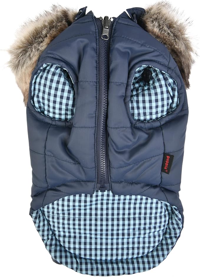 Puppia Hollis Winter Reversible Hooded Winter Dog Coat Warm Comfortable Fashionable for Small and Medium Dogs, Navy, Small