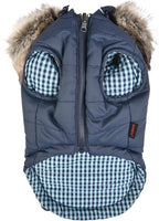 Puppia Hollis Winter Reversible Hooded Winter Dog Coat Warm Comfortable Fashionable for Small and Medium Dogs, Navy, Small
