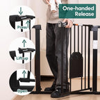 Babelio 36" Tall Auto Close Baby Gate with Small Cat Door, 29-43" Metal Cat Gate for Doorway, Stairs, House. Easy Walk Thru Dog Gate with pet Door, Includes 4 Wall Cups and 3 Extension Pieces, Black