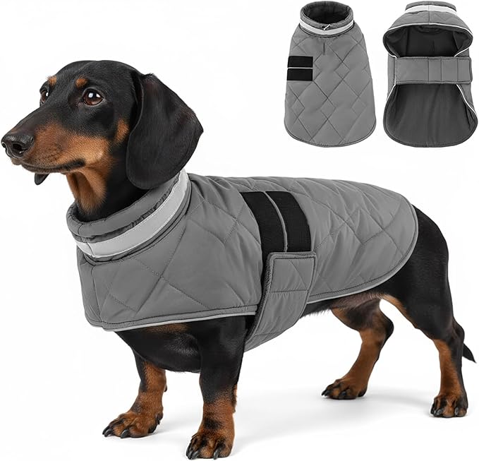 KAMA BRIDAL Dog Winter Coat Warm Padded Puppy Jacket Windproof Water Resistant Clothes for Small Medium Large Pets Christmas Sweater Outfit Vest(Grey, S)