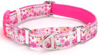 Pink Floral Martingale Collar for Dogs - Reflective Nylon with Quick Release Buckle & Padded Comfort - No Slip Choke Heavy Duty Collar for Training, Walking & Nighttime Use M