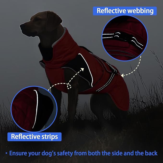 MIGOHI Snowproof Dog Coat - Thick Fleece Dog Jacket with Adjustable Collar, Keep Warm Winter Coat for Medium Dogs Cold Weather Walking Playing,Australian Shepherd,XL,RedBlack