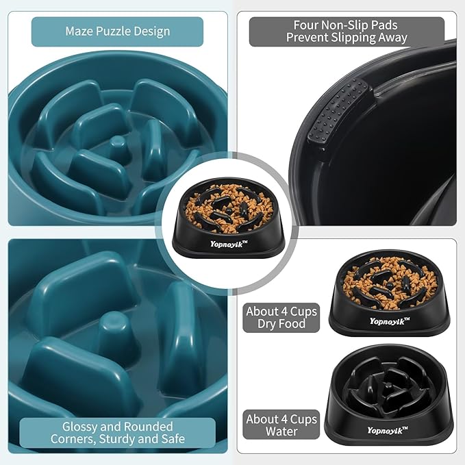 2 Pack Slow Feeder Dog Bowls for Healthy Eating, Non-Slip and Anti-Choking Design, Reduces Bloating & Overeating for Large Dogs, Easy to Clean