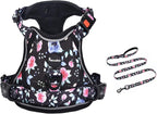 Petmolico XS Dog Harness and Leash Set, No Choke 4 Leash Attachments Easy Control Handle Soft Padded Reflective Vest for Small Dogs, Rose