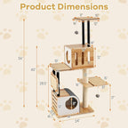 Tangkula Modern Cat Tree, Tall Multi-Level Cat Tower with Double Condos, Jumping Platforms, Dangling Balls, Sisal Carpets & Scratching Posts, Wood Cat Tree Tower for Indoor Cats