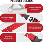 Martingale Dog Collar with Quick Release Buckle Steel Chain No Pull Training Reflective Collar for Medium Large Dogs(Red, Large)