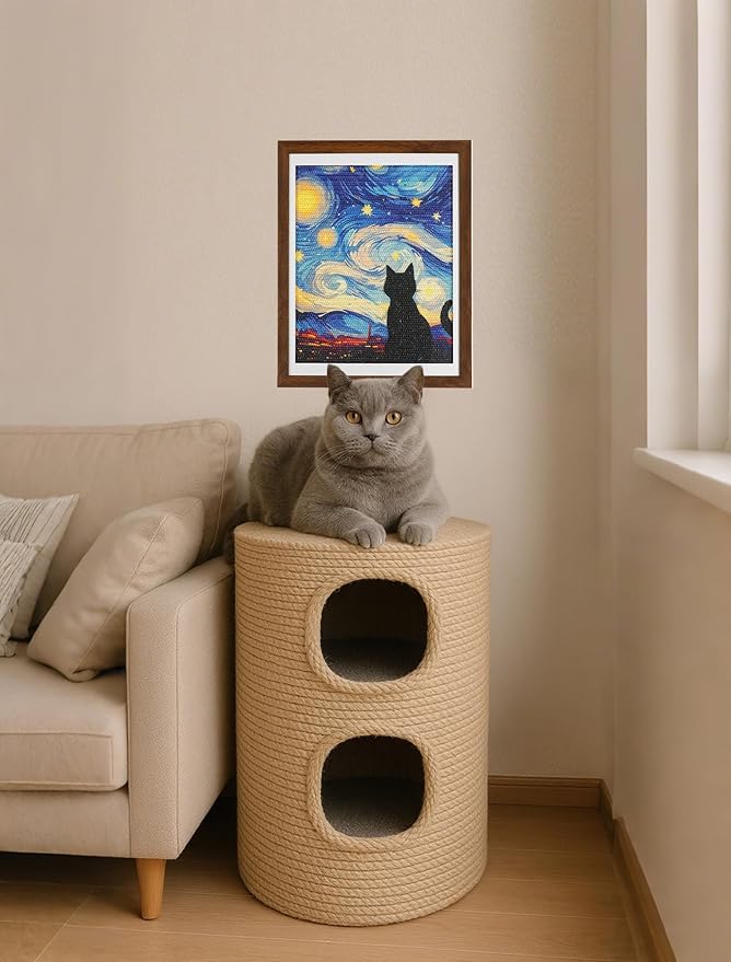 ILIMOC Sisal Cat Scratching Mat: 2 Pcs 17x13 Inches Framed Art Print - Decorative Vertical Cat Wall Scratcher for Couches Cabinets Doors - Durable Scratching Poster for Indoor