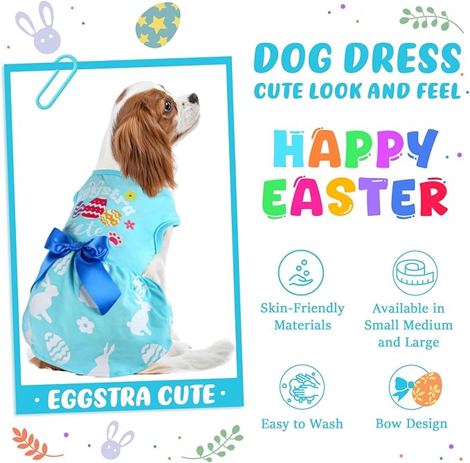 Dog Easter Outfit - Cute Happy Easter Day Dress - Bunny Eggs Easter Dog Cat Clothes - Pink Tulle Pet Doggie Apparel - Outfit with Bowknot - Small Dogs Puppy Cat Girl Costume