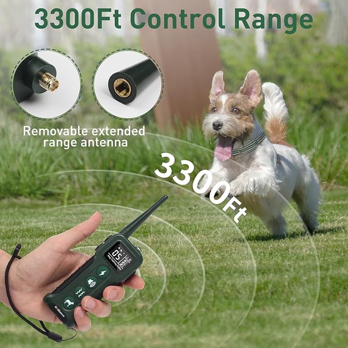 Dog Training Shock Collar with Remote 3300ft Range - Waterproof Shock Collar for 10-110lbs Dogs, Rechargeable E Collar for Dogs Training, Safety Shock Collar(0-16), Green