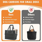 Dog Purse Carrier for Small Dogs Under 10 lbs with Pockets Adjustable Soft Sided Pad Extendable Dog Carriers Tote for Puppies with Safety Leash Clip for Travel Shopping (Apricot)