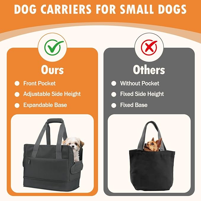 Dog Purse Carrier for Small Dogs Under 10 lbs with Pockets Adjustable Soft Sided Pad Extendable Dog Carriers Tote for Puppies with Safety Leash Clip for Travel Shopping (Apricot)
