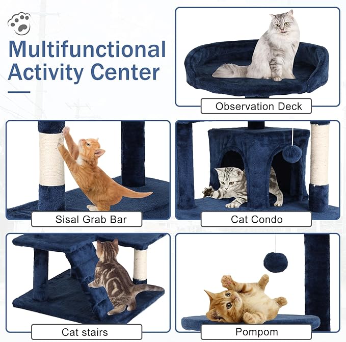 Cat Tree 70 Inches Cat Tower for Indoor Cats Multi-Level Cat Condo with Litter Box Enclosure,Scratching Posts for Indoor Cats (Navy Blue)