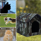 Cat Houses for Outdoor Cats Outdoor Houses for Feral Cats House with Weatherproof Canvas Roof Stray Shelter (Large cat Houses, Green cat House)