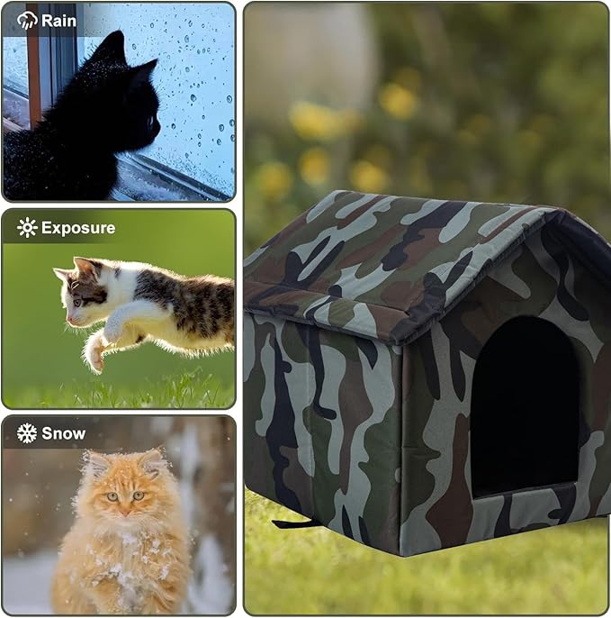 Cat Houses for Outdoor Cats Outdoor Houses for Feral Cats House with Weatherproof Canvas Roof Stray Shelter (Large cat Houses, Green cat House)