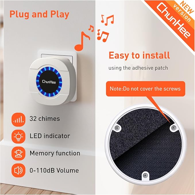 ChunHee Dog Door Bell, Smart Dog Doorbell for Potty Training to Go Outside, Dogs Bells for Doggie to Ring to Go Potty Train with Customized Ringtones Adjustable Volume, 1 Dog Button