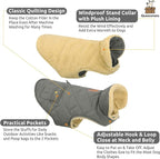 Queenmore Dog Winter Coat - Fleece Jacket, Waterproof Cold Weather Dog Clothes, Thick Warm Cotton Padding, Easy On Storage Pockets (Grey, Small)