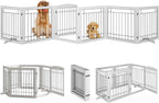 Vantas Folding Pet Gate 144" Wide, 30" Tall No-Assembly Wooden Dog Gate with Door Walk Through, Freestanding Wire Pet Puppy Safety Fence, with 2PCS Support - White