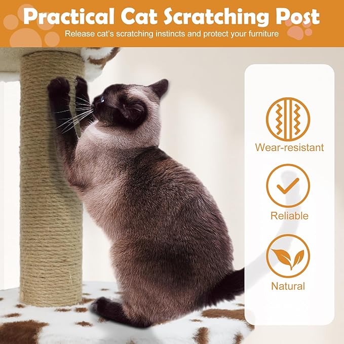 PETSITE 30-inch Small Cat Tree, Unique Cow Print Modern Cat Tree with Jute Scratching Posts, Comfy 2-Door Condo, Soft Upholstered Top Perch, Multiple Jumping Platforms, Ideal for Indoor Cats