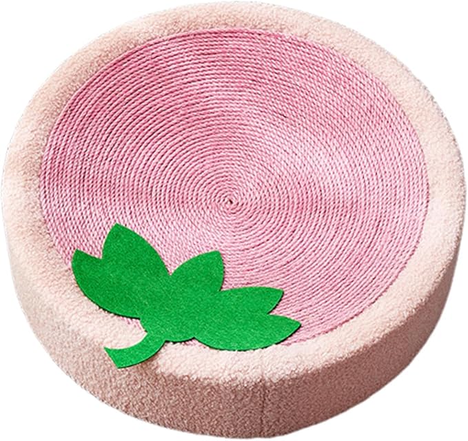 Cat Scratcher Bed Lounge Round Anti Slip Bottom 40cm Mat Cat Scratch Pad for Indoor Cats to Play, Rest, Grind Kitten Training, Strawberry