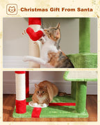 Cat Christmas Tree for Indoor Cats – 56.3“ Cat Proof Christmas Tree Tower with Large Hammock, 3 Scratching Posts & 3 Christmas Toy Balls – Holiday Cat Tree with Festive Decor, Christmas Red