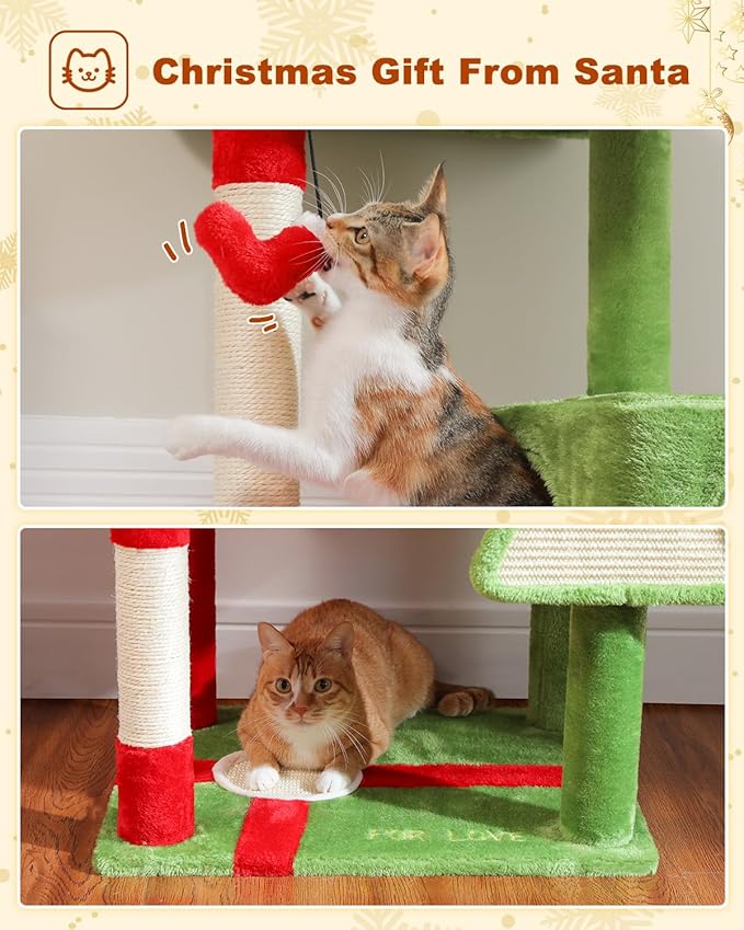 PEQULTI Christmas Cat Tree for Large Cats with Metal Frame Big Hammock, Cat Tower for Indoor Cats with 2 Door Condo House, [56.3"=143cm] Multi-Level Cat Shelves with Scratching Posts and Top Perch