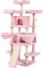 MUTICOR 68 Inches Multi-Level Large Cat Tree Tower with Condo/Cozy Plush Perches/Sisal Scratching Posts and Hammocks/‌Feline Activity Center Play House/Wide Base/Pink
