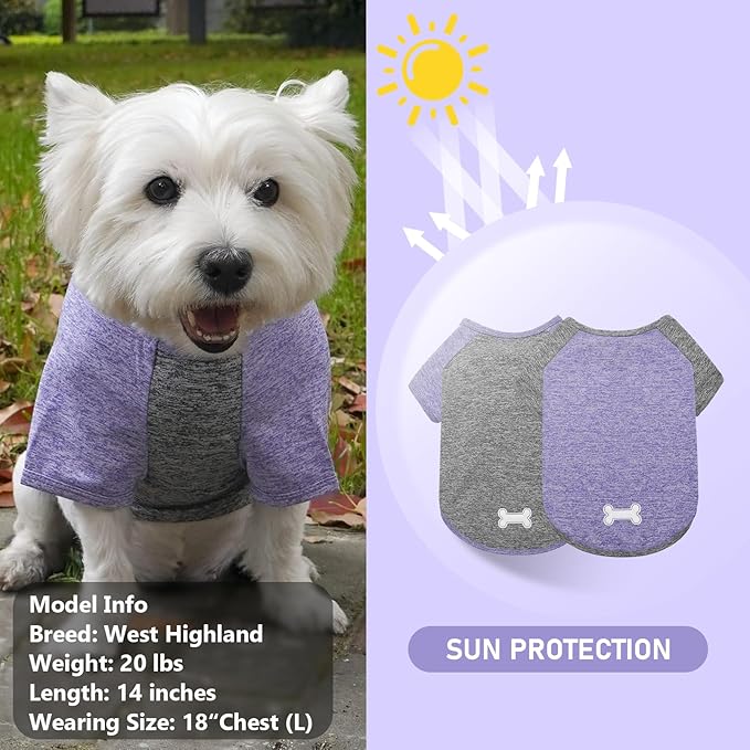 KYEESE 2Pack Dog Shirt with Sleeves, Lightweight Sun Protection Dog T Shirts for Small Dogs, Breathable Pet Tank Top Reflective Dogs Clothes for Summer Outdoor Walking, Purple+Grey, M