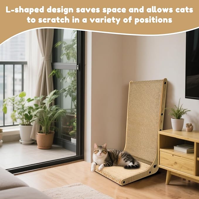 L Shape Cat Scratcher with Ball Toy,23.6 Inch Cat Scratchers for Indoor Cats,Cat Scratching Board Furniture Protector,Cat Scratching Post