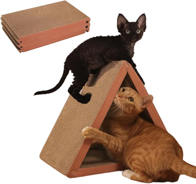 Cat Scratcher Cat Scratching Board - Foldable - Triangle, 6 Usable Sides Scratchers for Indoor Cats, Vertical Cat Scratch Pads(Pack of 3)