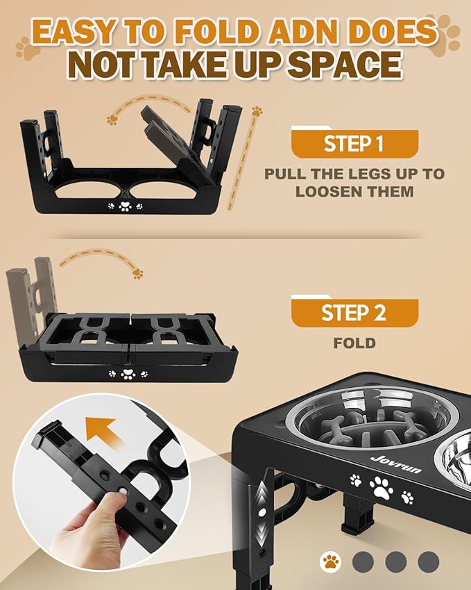 Elevated Dog Bowls for Medium Size Dogs, Non-Slip Dog Feeder with 1*Stainless Steel Dishes & 1*Slow Feeder Bowl, 5 Heights Adjustable Raised Bowls to 3.15″-8.66″-9.84″-11.02″-12.2″