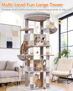 Taoqimiao 73 Inch Cat Tree XXL, Cat Tower for Indoor Cats, Large Cat Tree for Big Cats, Enlarged Platform, 2 Spacious Cat Condos, 9 Scratching Posts, 2 Cozy Baskets, F30W Light Gray