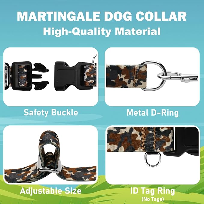 Martingale Collar for Dogs with Buckle No Pull Adjustable Nylon Limited Slip Training Dog Collars (Camouflage, Large)