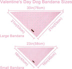 Spring Dog Bandana, UP URARA PUP Strawberry Triangle Bid Scarf for Medium Large Dogs, Cotton Kerchief for Girl Boy Puppies, Cute Spring Pink and White Bandana,L
