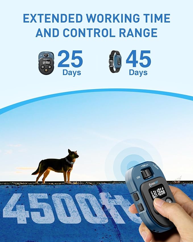 ABBIDOT Shock Collar for Dogs, 4500FT Dog Training Collar with Remote，IPX7 Waterproof Rating，6 Training Modes (Beep, Vibration, Safe Shock), Enhanced Night Light, Rechargeable E-Collar （10-130 lbs）