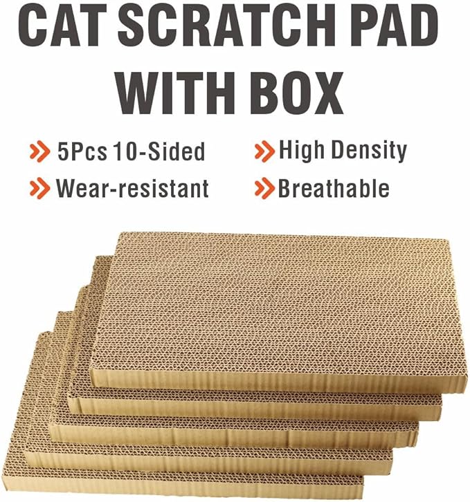 17.3 inch Extra Large Cat Scratcher pad ，5 Pack in 1 Cardboard Box for Medium Large Cat Multi-Cats, 5 PCS Reversible Cat Scratching Boards,Ex-Large Cat Scratcher Box