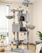 Cat Tree Tower for Indoor Large Cats, Cat Scratching Post with Big Perch Bed, Tall Trees House with Condo Cave, Toy Balls, Modern Climbing Furniture Big Platform for Kitten
