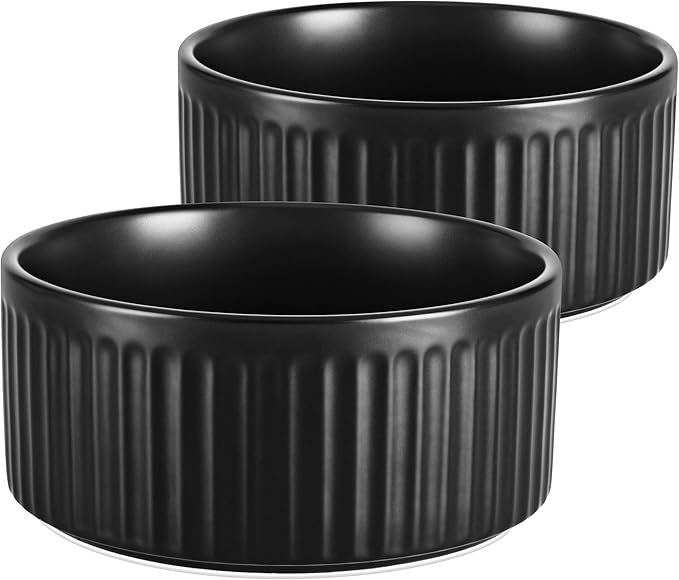 Non-Slip Ceramic Dog Bowls,6" Dog Food and Water Bowl Set with Silicone Base, 32oz/4cups Weighted Flip-Proof Pet Feeding Bowl for Medium Dogs (Medium,Black)