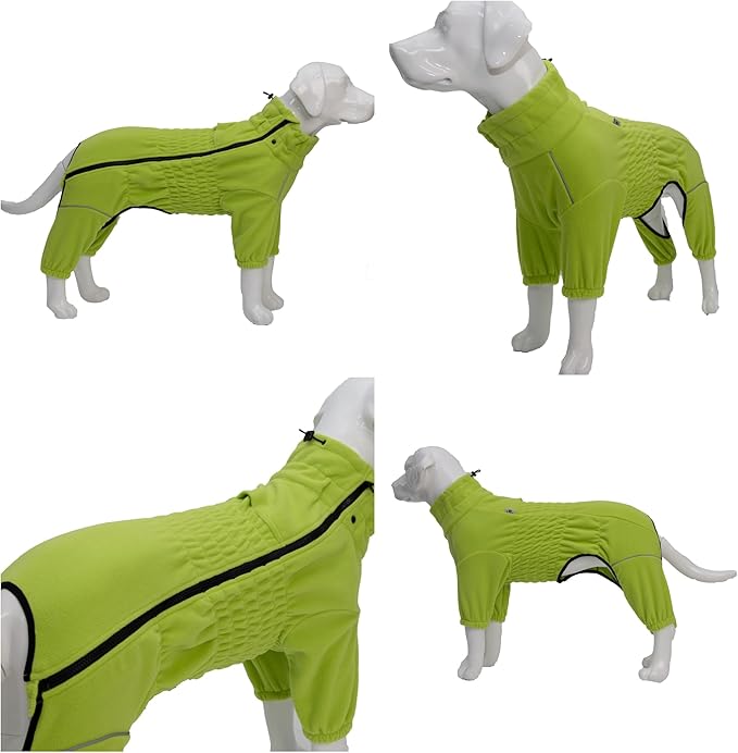Warm Fleece Dog Winter Coat, Windproof Jacket for Small to XXL Dogs, Zippered Closure - Green