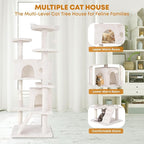 54inCat Tree Tower for Indoor Cats, Cat Tower with Cat Scratching Post, Multi-Level Cat Furniture, Cat Tower with Funny Toys for Kittens-Beige