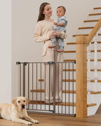 InnoTruth 29.5–40.75" Baby Gate for Stairs, 30" Tall Dog Gates for Doorways & Hallways, Safety Gate for Kids & Pets, Pressure-Mounted Walk-Through with Dual Lock & 2-Way Swing, Brown